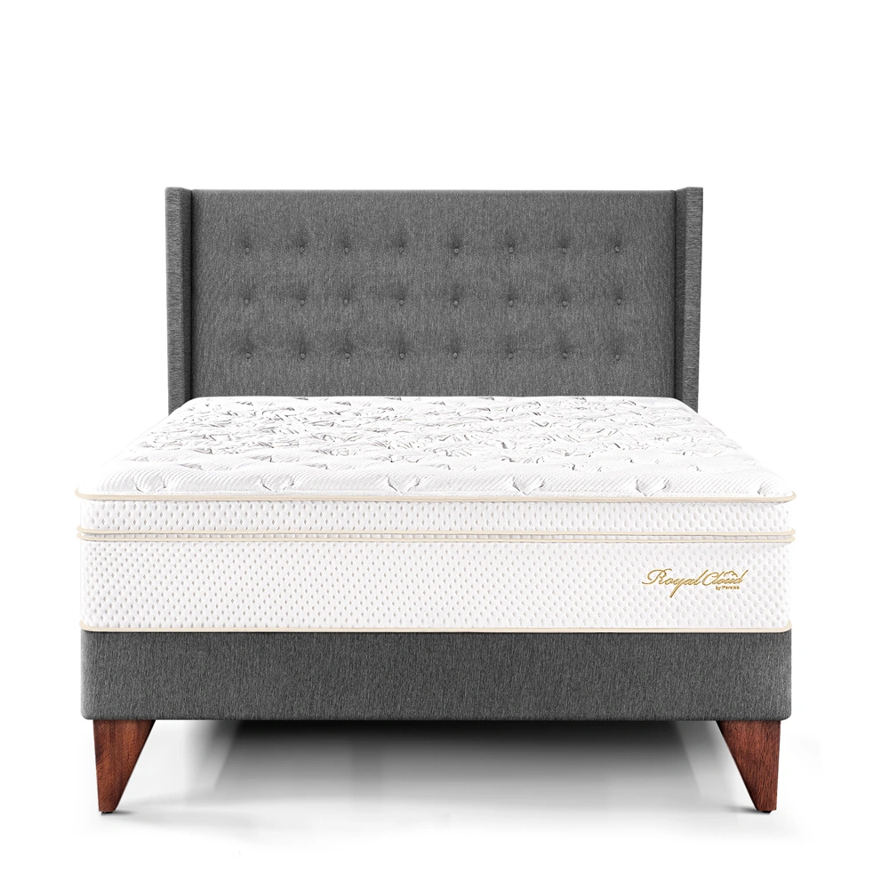 DORMITORIO EUROPEO PARAÍSO ROYAL CLOUD KING + CABECERA GOLD GRIS + 2 ALMOHADAS VISCOELÁSTICAS - 3
