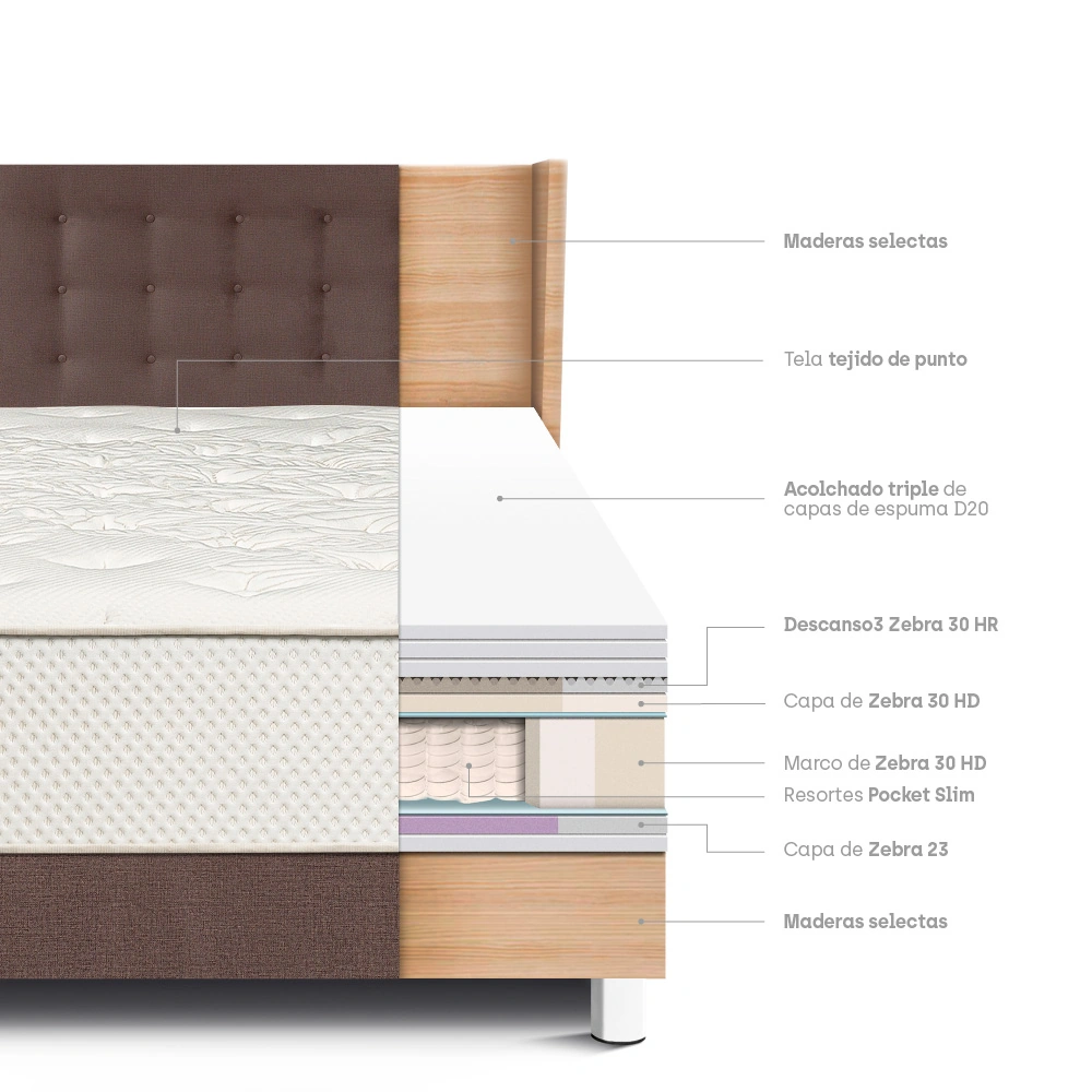 DORMITORIO PARAÍSO ROYAL CROWN 1.5 PLAZAS + CABECERA GOLD CHOCOLATE + 1 ALMOHADA VISCOELÁSTICA - 4