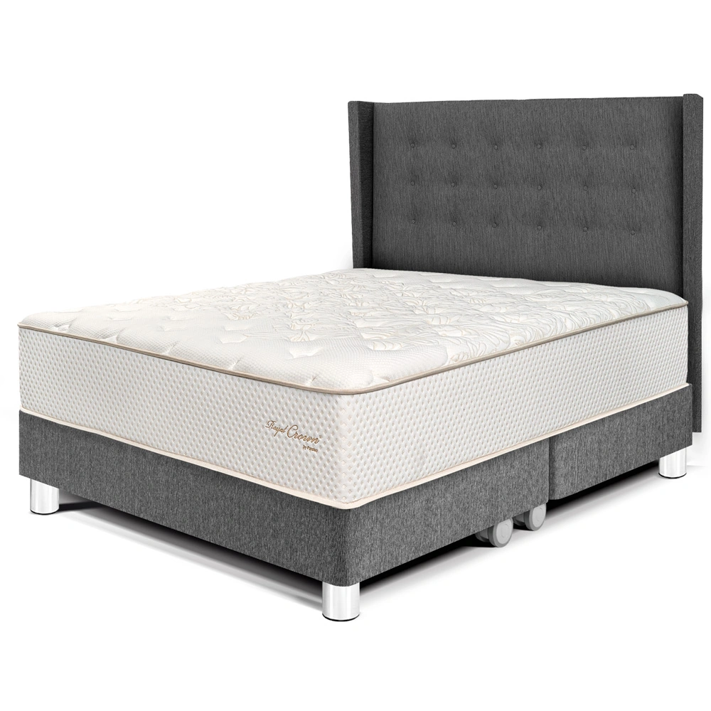 DORMITORIO PARAÍSO ROYAL CROWN QUEEN + CABECERA GOLD GRIS + 2 ALMOHADAS VISCOELÁSTICAS - 1