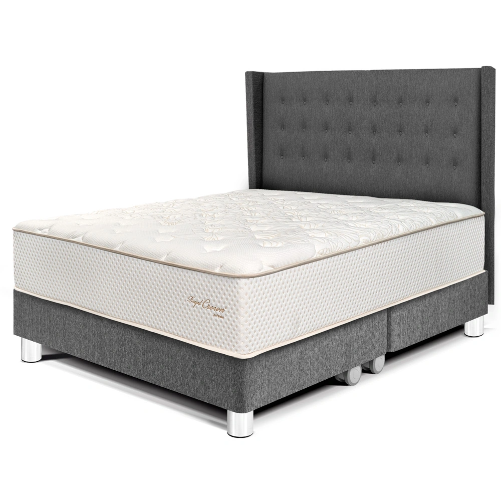 DORMITORIO PARAÍSO ROYAL CROWN KING + CABECERA GOLD GRIS + 2 ALMOHADAS VISCOELÁSTICAS - 1