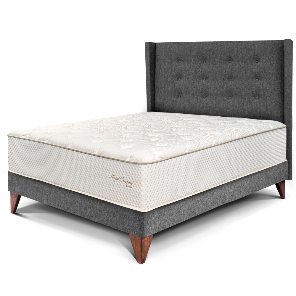 DORMITORIO EUROPEO PARAÍSO ROYAL CROWN 1.5 PLAZAS + CABECERA GOLD GRIS + 1 ALMOHADA VISCOELÁSTICA - 1