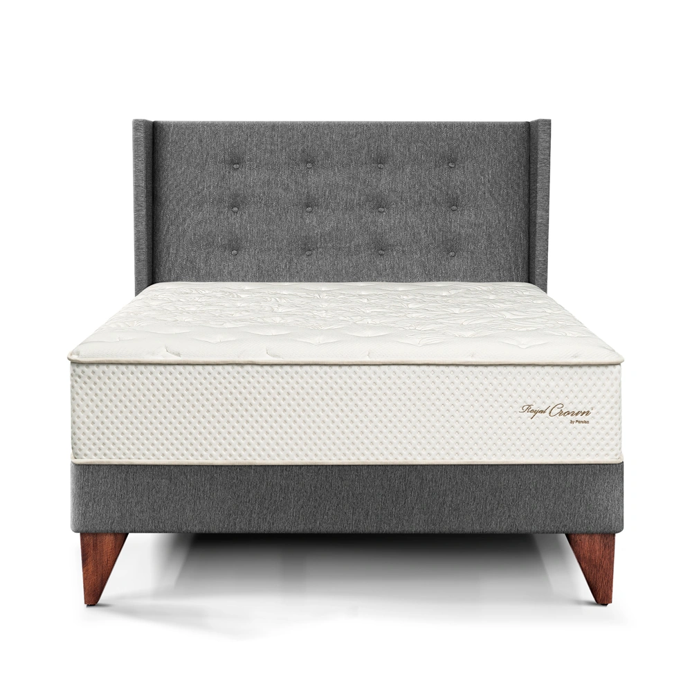 DORMITORIO EUROPEO PARAÍSO ROYAL CROWN 1.5 PLAZAS + CABECERA GOLD GRIS + 1 ALMOHADA VISCOELÁSTICA - 3