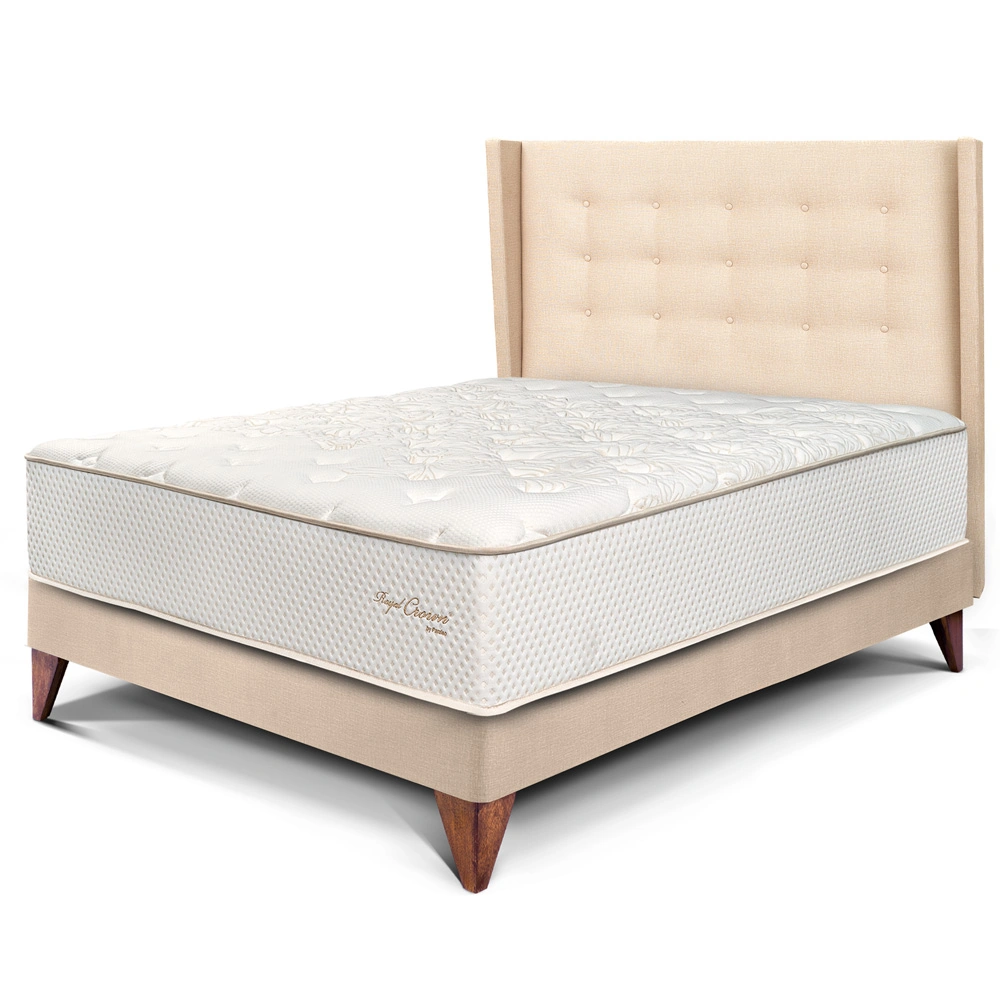 DORMITORIO EUROPEO PARAÍSO ROYAL CROWN 2 PLAZAS + CABECERA GOLD CHAMPAGNE + 2 ALMOHADAS VISCOELÁSTICAS - 1