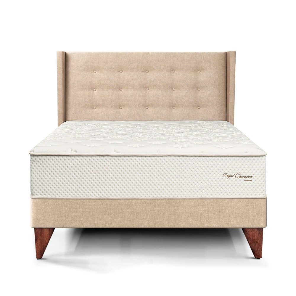 DORMITORIO EUROPEO PARAÍSO ROYAL CROWN 2 PLAZAS + CABECERA GOLD CHAMPAGNE + 2 ALMOHADAS VISCOELÁSTICAS - 3