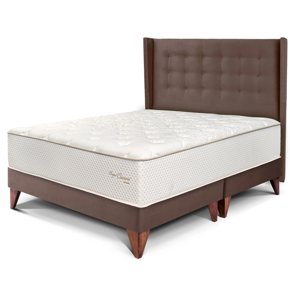 DORMITORIO EUROPEO PARAÍSO ROYAL CROWN QUEEN + CABECERA GOLD CHOCOLATE + 2 ALMOHADAS VISCOELÁSTICAS - 1