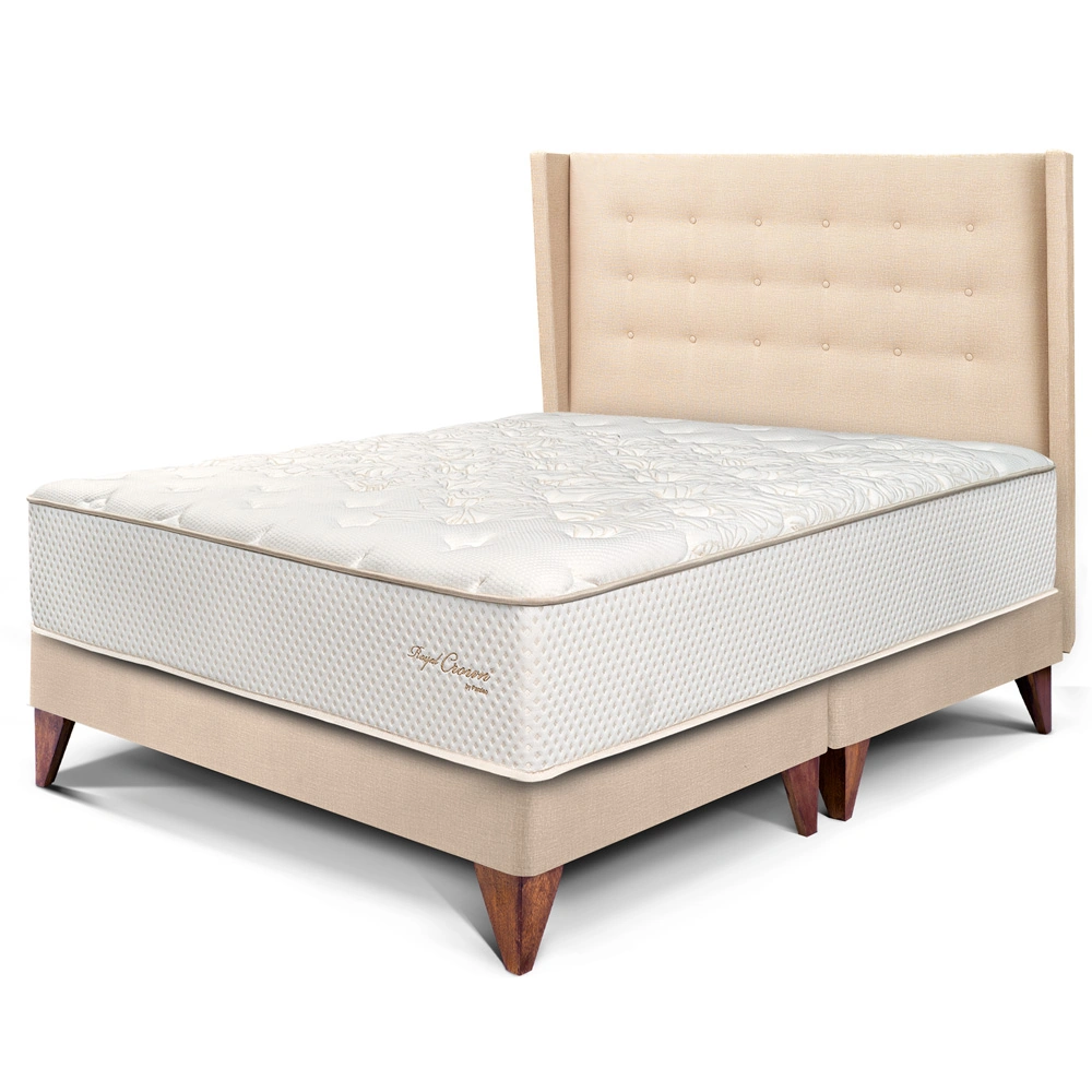 DORMITORIO EUROPEO PARAÍSO ROYAL CROWN QUEEN + CABECERA GOLD CHAMPAGNE + 2 ALMOHADAS VISCOELÁSTICAS - 1