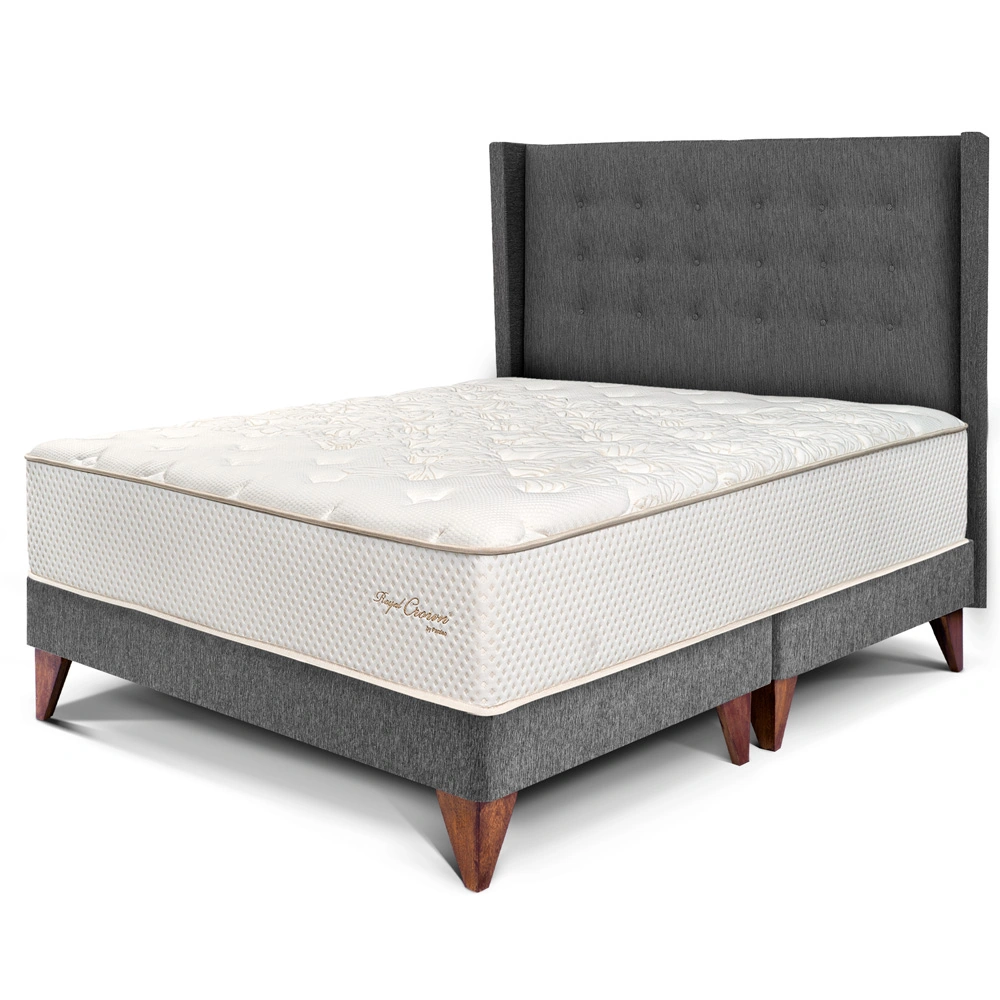 DORMITORIO EUROPEO PARAÍSO ROYAL CROWN QUEEN + CABECERA GOLD GRIS + 2 ALMOHADAS VISCOELÁSTICAS - 1