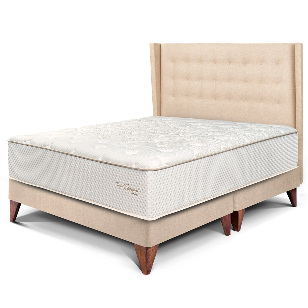 DORMITORIO EUROPEO PARAÍSO ROYAL CROWN KING + CABECERA GOLD CHAMPAGNE + 2 ALMOHADAS VISCOELÁSTICAS - 1