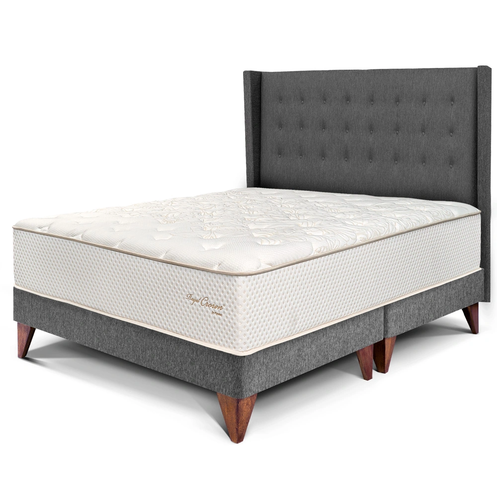 DORMITORIO EUROPEO PARAÍSO ROYAL CROWN KING + CABECERA GOLD GRIS + 2 ALMOHADAS VISCOELÁSTICAS - 1