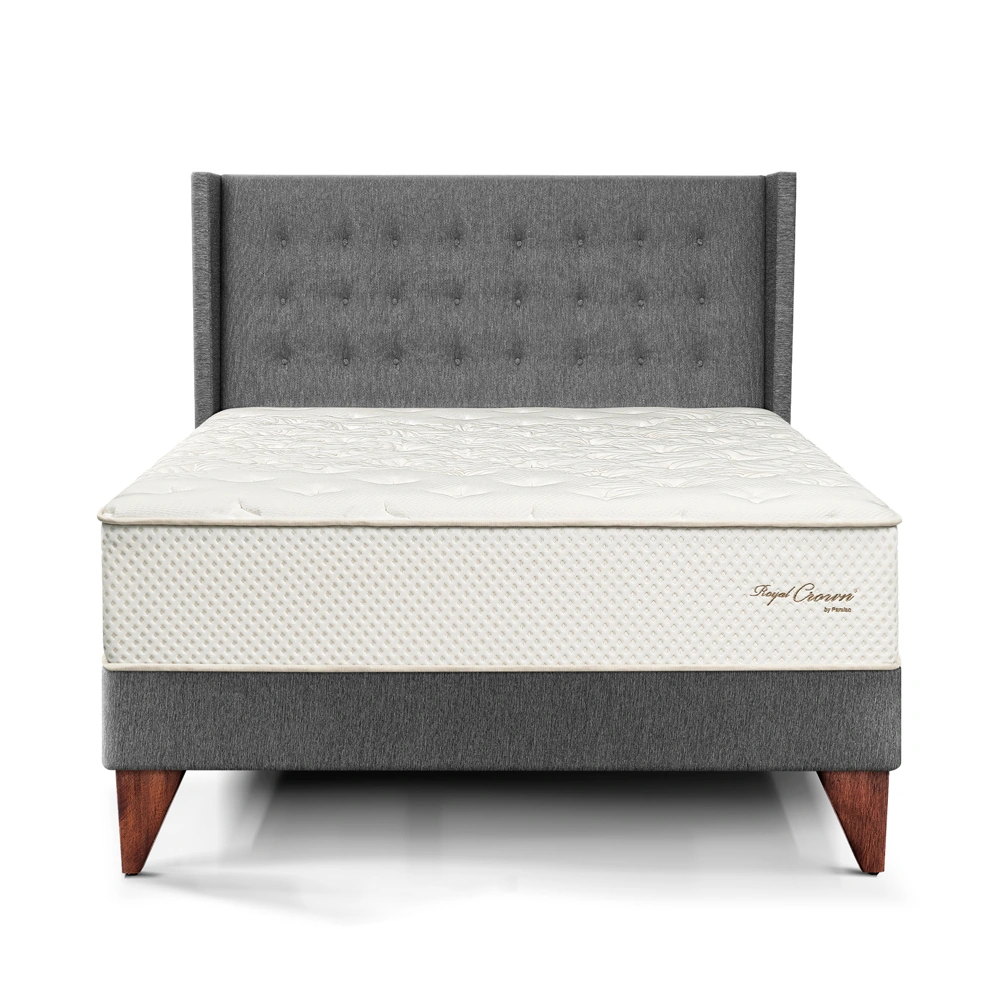 DORMITORIO EUROPEO PARAÍSO ROYAL CROWN KING + CABECERA GOLD GRIS + 2 ALMOHADAS VISCOELÁSTICAS - 3