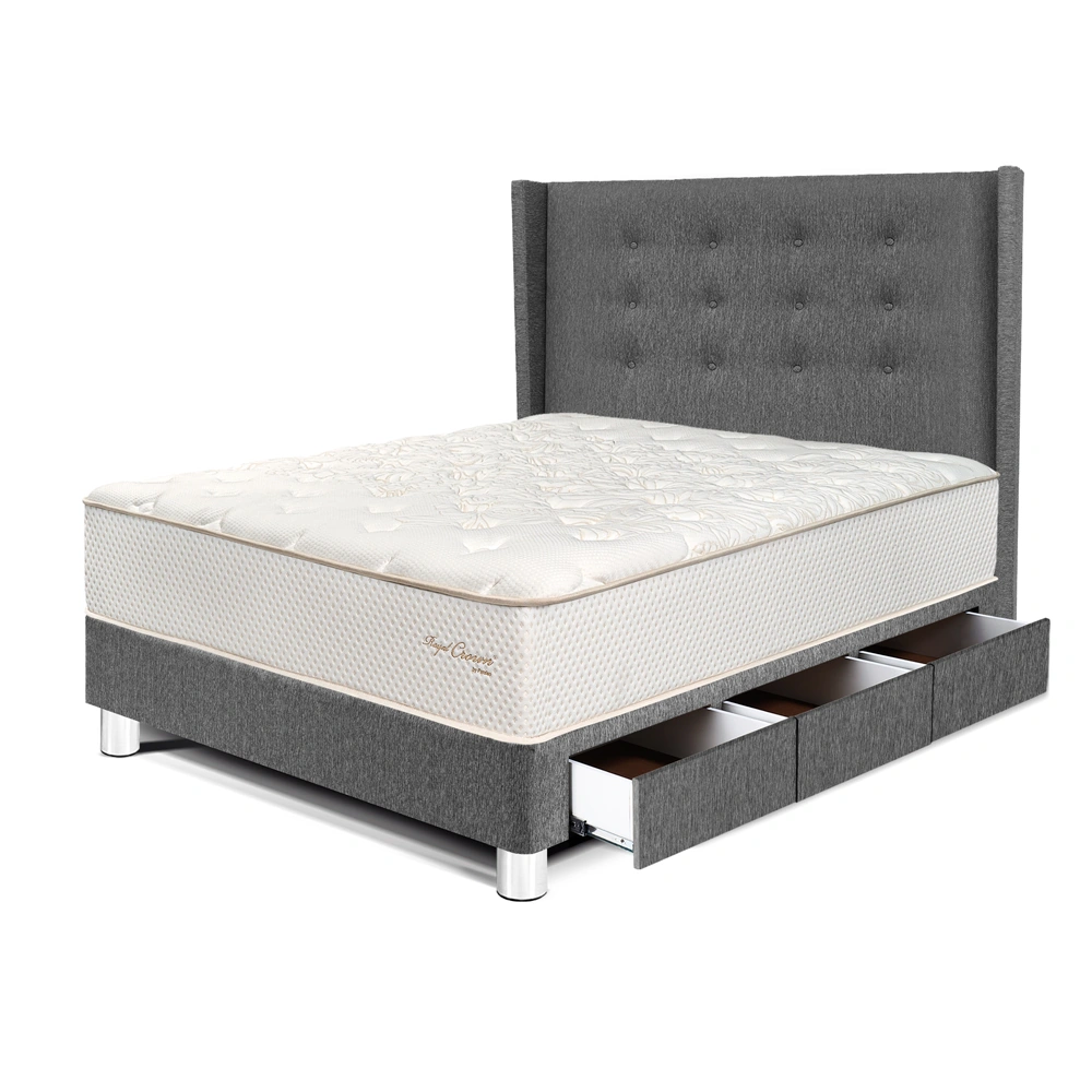 DORMITORIO CON CAJONES PARAÍSO ROYAL CROWN 1.5 PLAZAS + CABECERA GOLD GRIS + 1 ALMOHADA VISCOELÁSTICA - 1