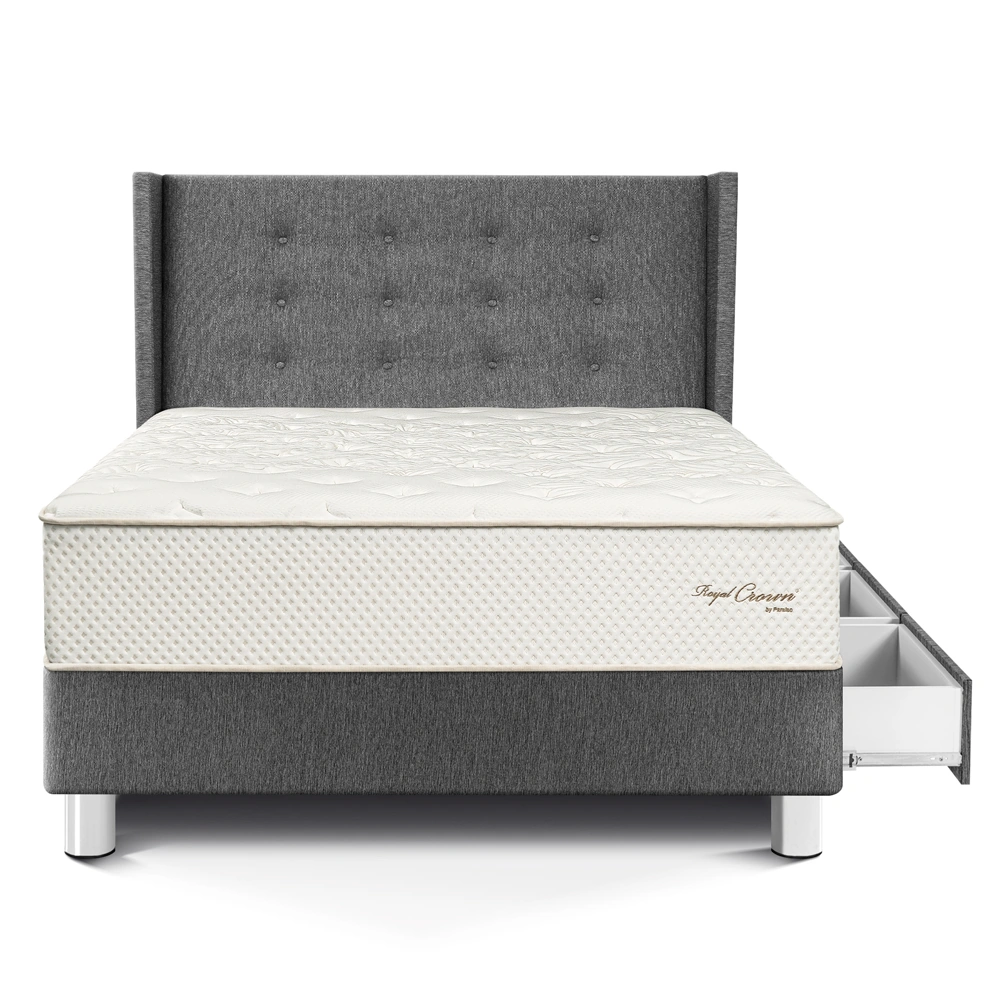 DORMITORIO CON CAJONES PARAÍSO ROYAL CROWN 1.5 PLAZAS + CABECERA GOLD GRIS + 1 ALMOHADA VISCOELÁSTICA - 3