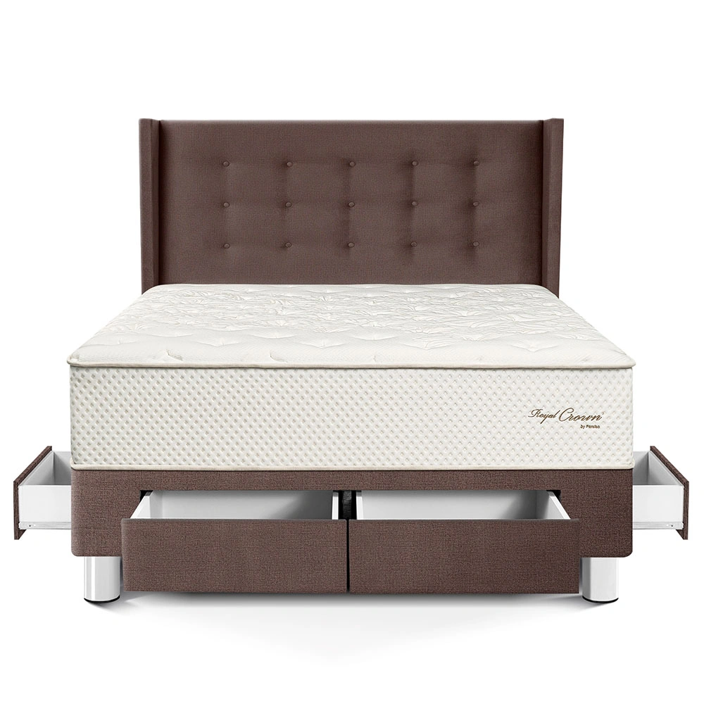 DORMITORIO CON CAJONES PARAÍSO ROYAL CROWN 2 PLAZAS + CABECERA GOLD CHOCOLATE + 2 ALMOHADAS VISCOELÁSTICAS - 3