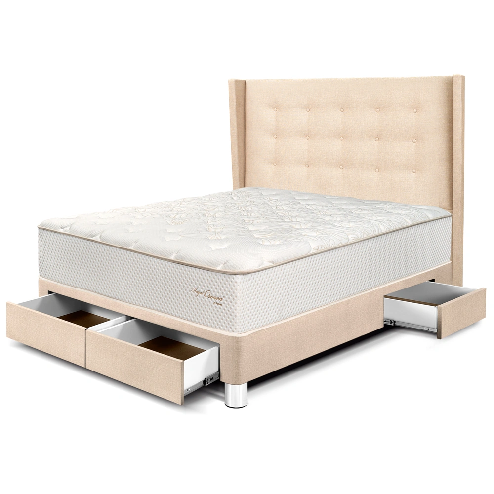 DORMITORIO CON CAJONES PARAÍSO ROYAL CROWN 2 PLAZAS + CABECERA GOLD CHAMPAGNE + 2 ALMOHADAS VISCOELÁSTICAS - 1