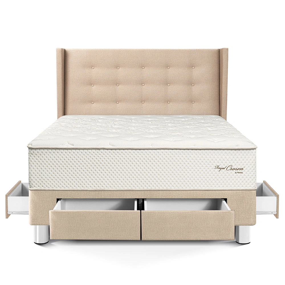 DORMITORIO CON CAJONES PARAÍSO ROYAL CROWN 2 PLAZAS + CABECERA GOLD CHAMPAGNE + 2 ALMOHADAS VISCOELÁSTICAS - 3