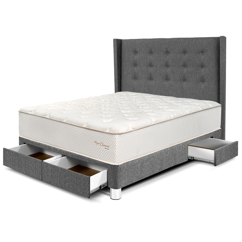 DORMITORIO CON CAJONES PARAÍSO ROYAL CROWN 2 PLAZAS + CABECERA GOLD GRIS + 2 ALMOHADAS VISCOELÁSTICAS - 1