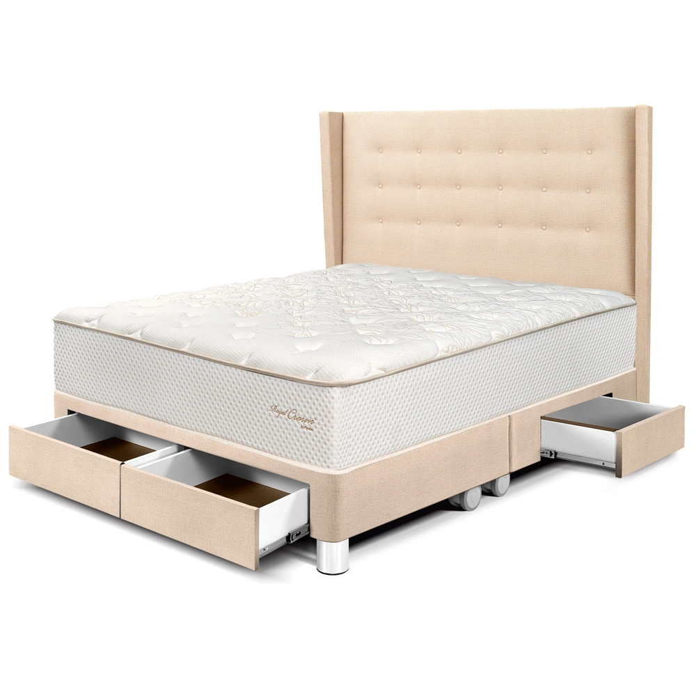 DORMITORIO CON CAJONES PARAÍSO ROYAL CROWN QUEEN + CABECERA GOLD CHAMPAGNE + 2 ALMOHADAS VISCOELÁSTICAS - 1