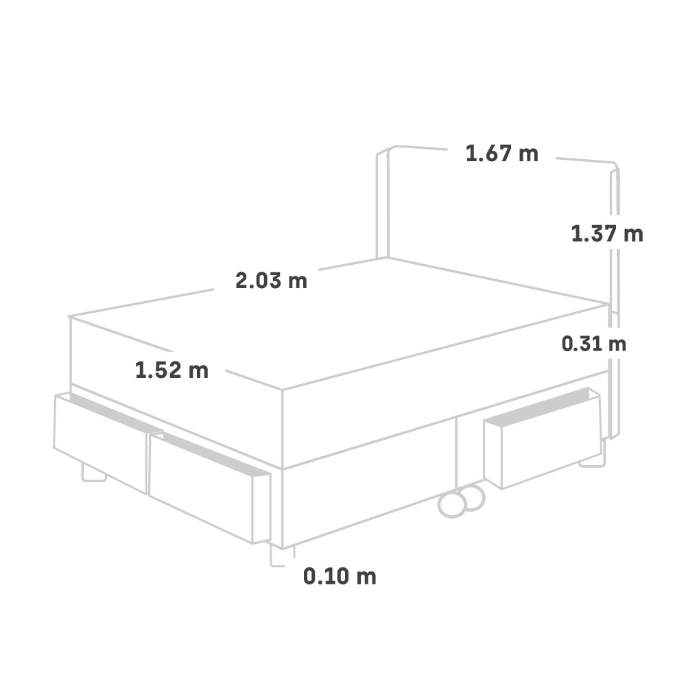 DORMITORIO CON CAJONES PARAÍSO ROYAL CROWN QUEEN + CABECERA GOLD GRIS + 2 ALMOHADAS VISCOELÁSTICAS - 5