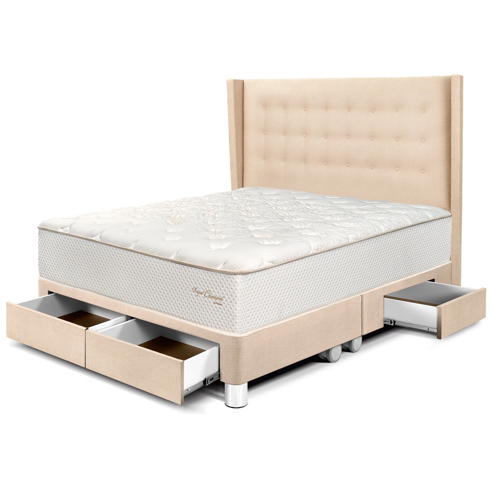 DORMITORIO CON CAJONES PARAÍSO ROYAL CROWN KING + CABECERA GOLD CHAMPAGNE + 2 ALMOHADAS VISCOELÁSTICAS - 1