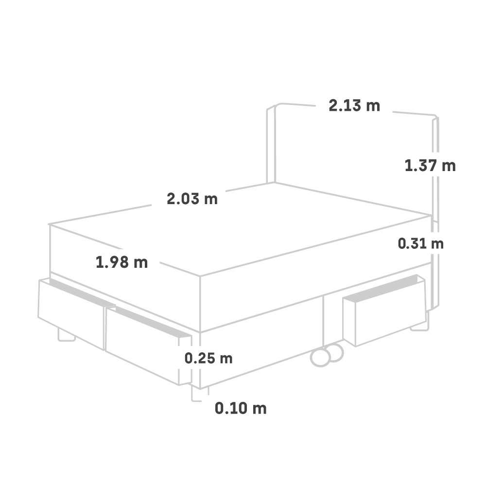 DORMITORIO CON CAJONES PARAÍSO ROYAL CROWN KING + CABECERA GOLD CHAMPAGNE + 2 ALMOHADAS VISCOELÁSTICAS - 5