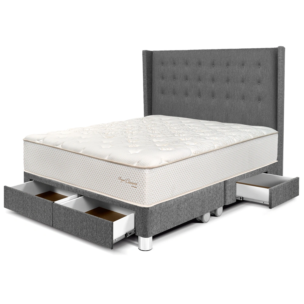 DORMITORIO CON CAJONES PARAÍSO ROYAL CROWN KING + CABECERA GOLD GRIS + 2 ALMOHADAS VISCOELÁSTICAS - 1
