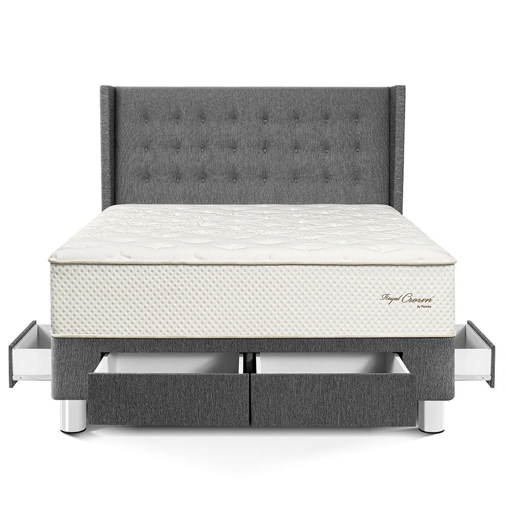 DORMITORIO CON CAJONES PARAÍSO ROYAL CROWN KING + CABECERA GOLD GRIS + 2 ALMOHADAS VISCOELÁSTICAS - 3