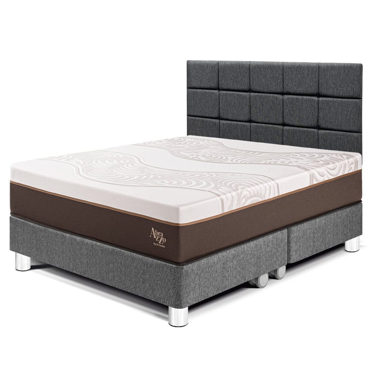 DORMITORIO PARAÍSO ROYAL ABRAZZO QUEEN + CABECERA BLOCKS GRIS + 2 ALMOHADAS VISCOELÁSTICAS - 1