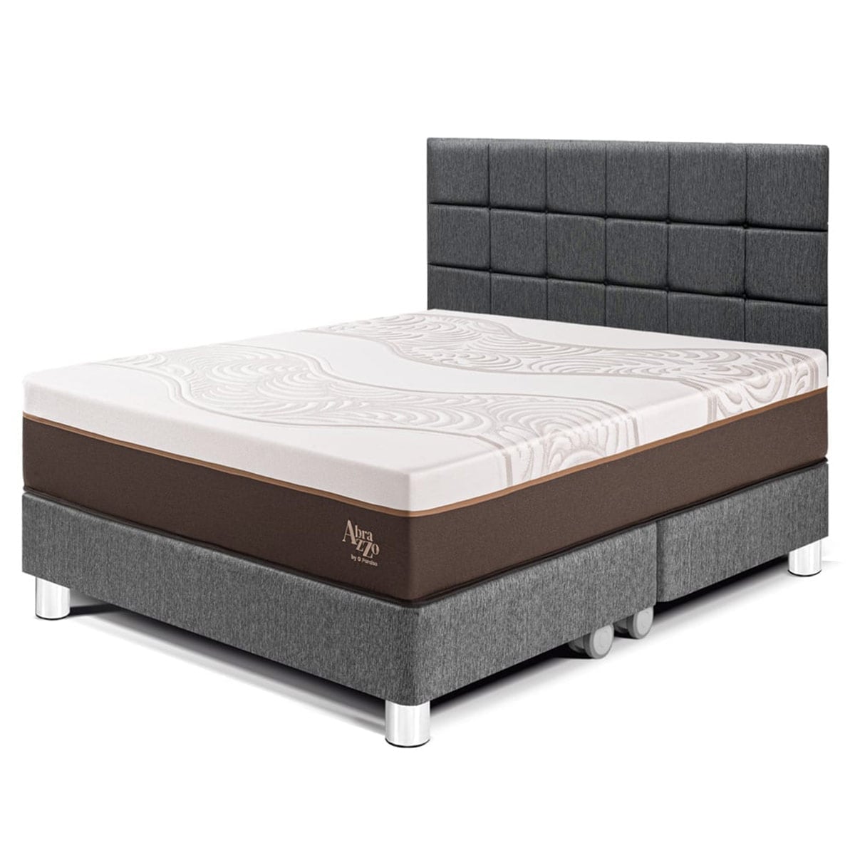 DORMITORIO PARAÍSO ROYAL ABRAZZO KING + CABECERA BLOCKS GRIS + 2 ALMOHADAS VISCOELÁSTICAS - 1