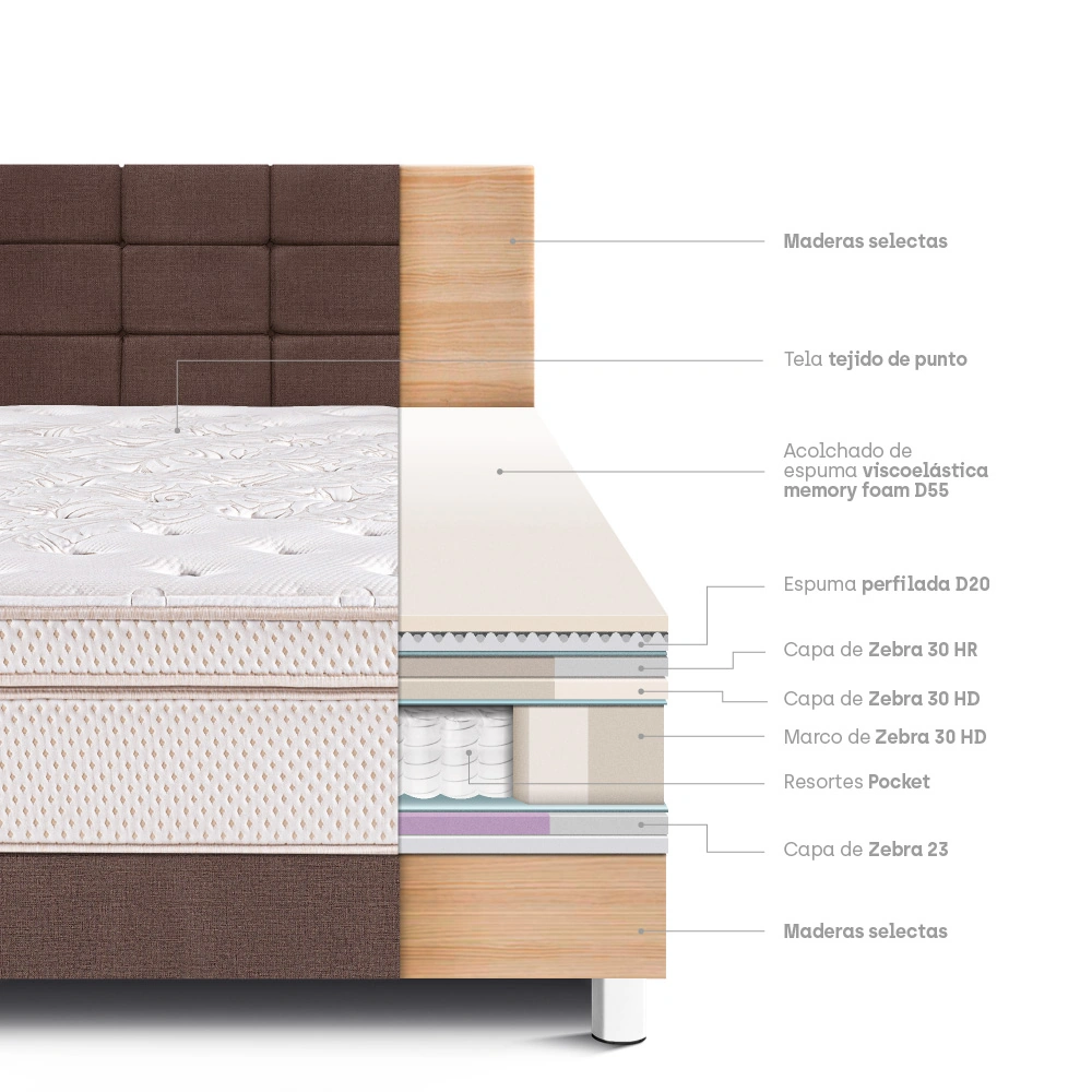 DORMITORIO PARAÍSO ROYAL DYNASTY 1.5 PLAZAS + CABECERA BLOCKS CHOCOLATE + 1 ALMOHADA VISCOELÁSTICA - 4
