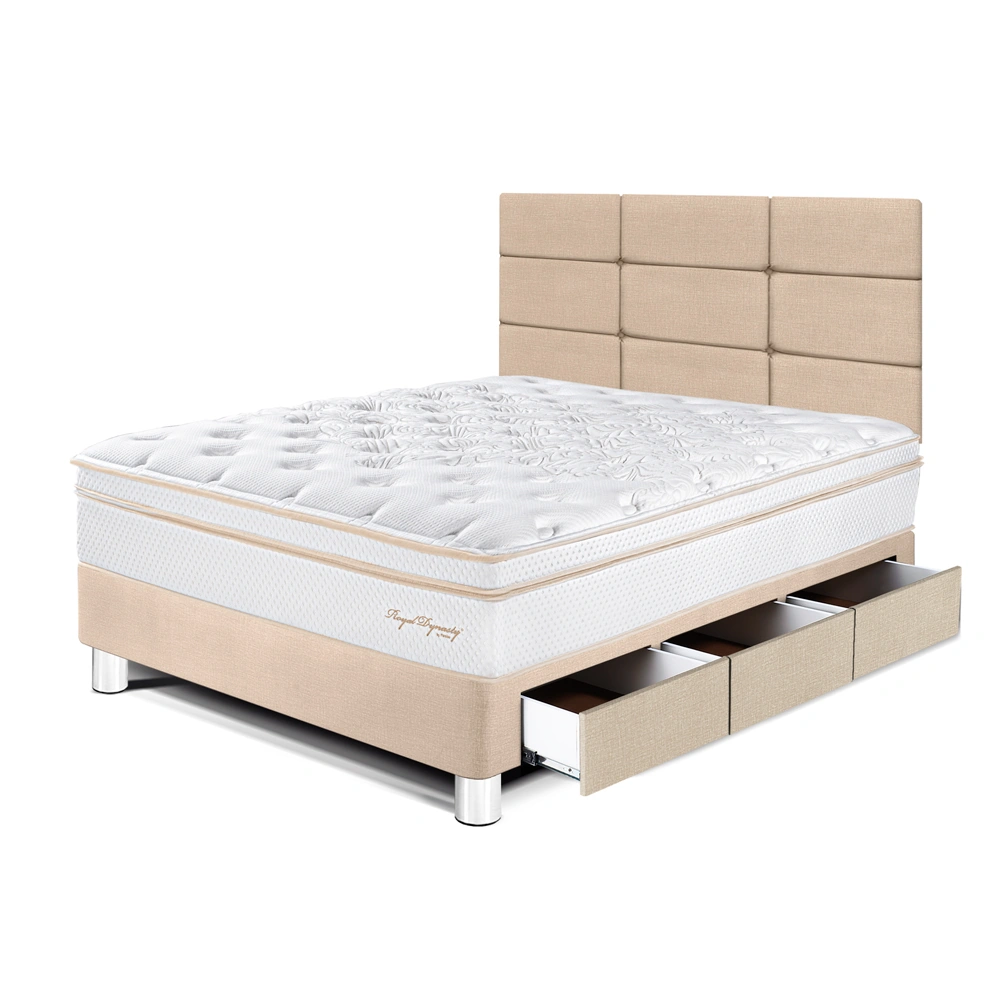 DORMITORIO CON CAJONES PARAÍSO ROYAL DYNASTY 1.5 PLAZAS + CABECERA BLOCKS CHAMPAGNE + 1 ALMOHADA VISCOELÁSTICA - 1