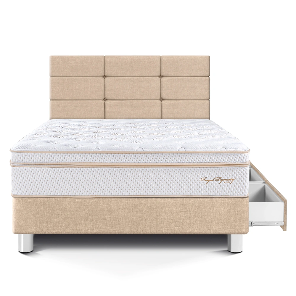 DORMITORIO CON CAJONES PARAÍSO ROYAL DYNASTY 1.5 PLAZAS + CABECERA BLOCKS CHAMPAGNE + 1 ALMOHADA VISCOELÁSTICA - 3