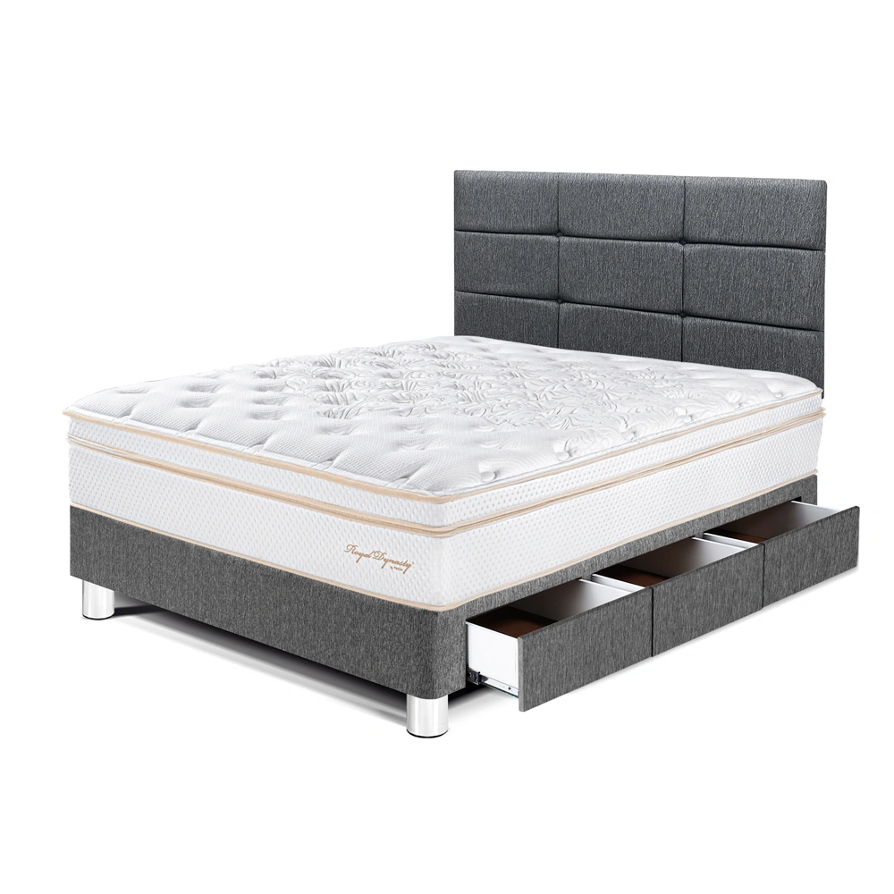 DORMITORIO CON CAJONES PARAÍSO ROYAL DYNASTY 1.5 PLAZAS + CABECERA BLOCKS GRIS + 1 ALMOHADA VISCOELÁSTICA - 1