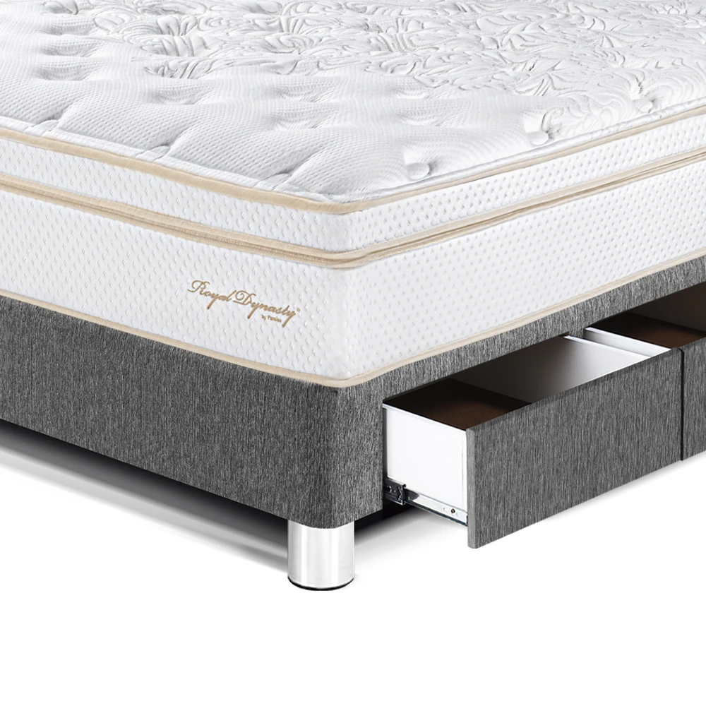 DORMITORIO CON CAJONES PARAÍSO ROYAL DYNASTY 1.5 PLAZAS + CABECERA BLOCKS GRIS + 1 ALMOHADA VISCOELÁSTICA - 2