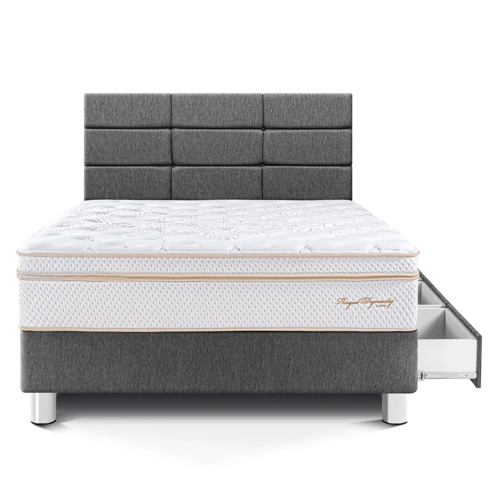 DORMITORIO CON CAJONES PARAÍSO ROYAL DYNASTY 1.5 PLAZAS + CABECERA BLOCKS GRIS + 1 ALMOHADA VISCOELÁSTICA - 3