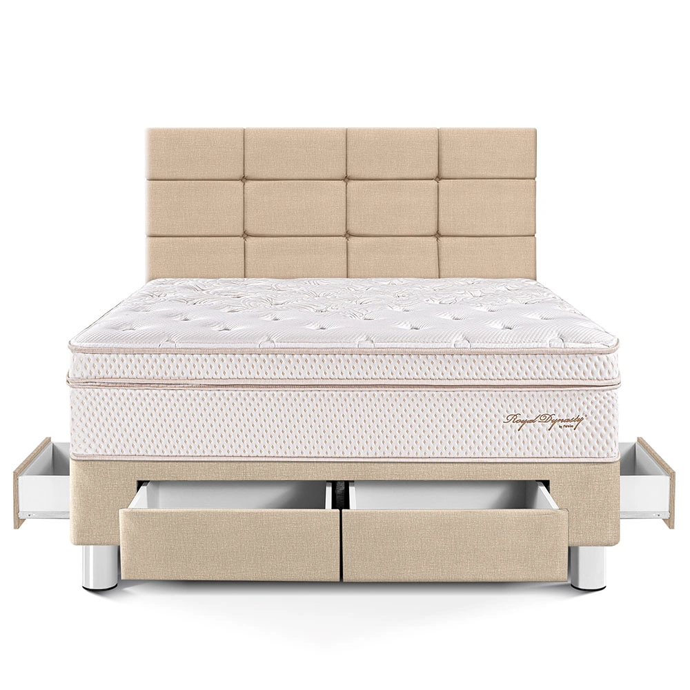 DORMITORIO CON CAJONES PARAÍSO ROYAL DYNASTY 2 PLAZAS + CABECERA BLOCKS CHAMPAGNE + 2 ALMOHADAS VISCOELÁSTICAS - 3