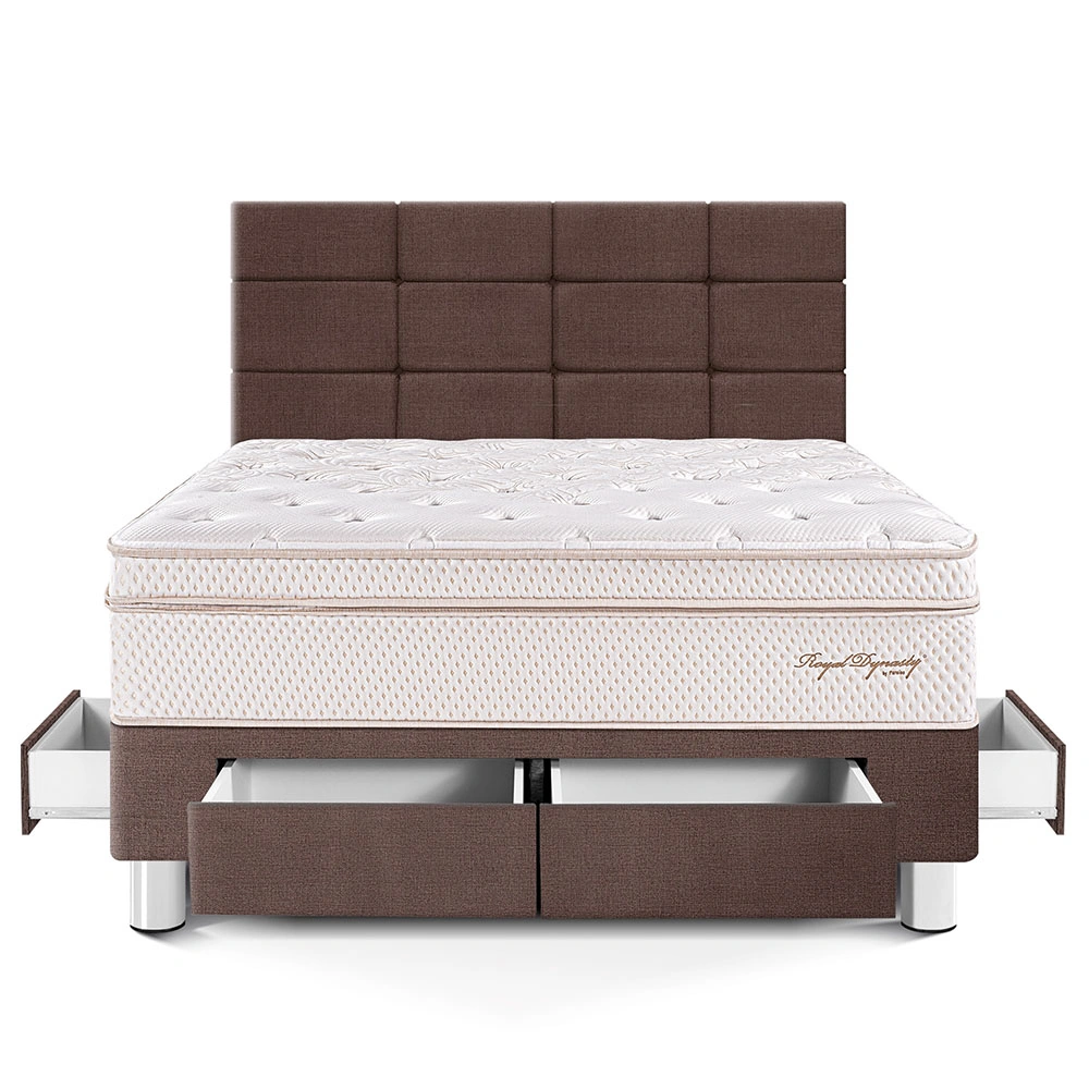 DORMITORIO CON CAJONES PARAÍSO ROYAL DYNASTY 2 PLAZAS + CABECERA BLOCKS CHOCOLATE + 2 ALMOHADAS VISCOELÁSTICAS - 3