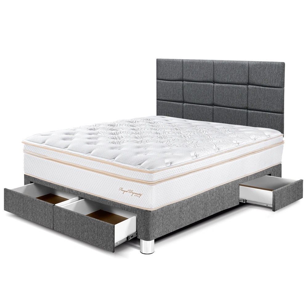 DORMITORIO CON CAJONES PARAÍSO ROYAL DYNASTY 2 PLAZAS + CABECERA BLOCKS GRIS + 2 ALMOHADAS VISCOELÁSTICAS - 1