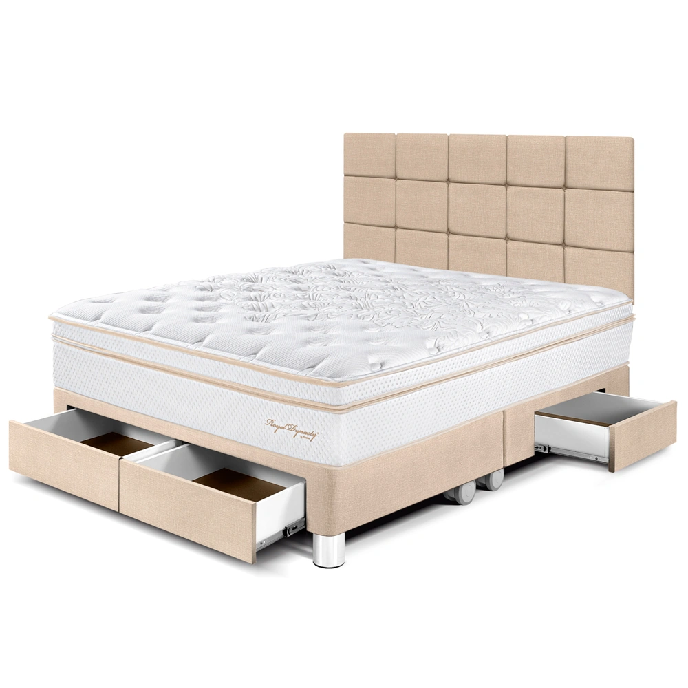 DORMITORIO CON CAJONES PARAÍSO ROYAL DYNASTY QUEEN + CABECERA BLOCKS CHAMPAGNE + 2 ALMOHADAS VISCOELÁSTICAS - 1