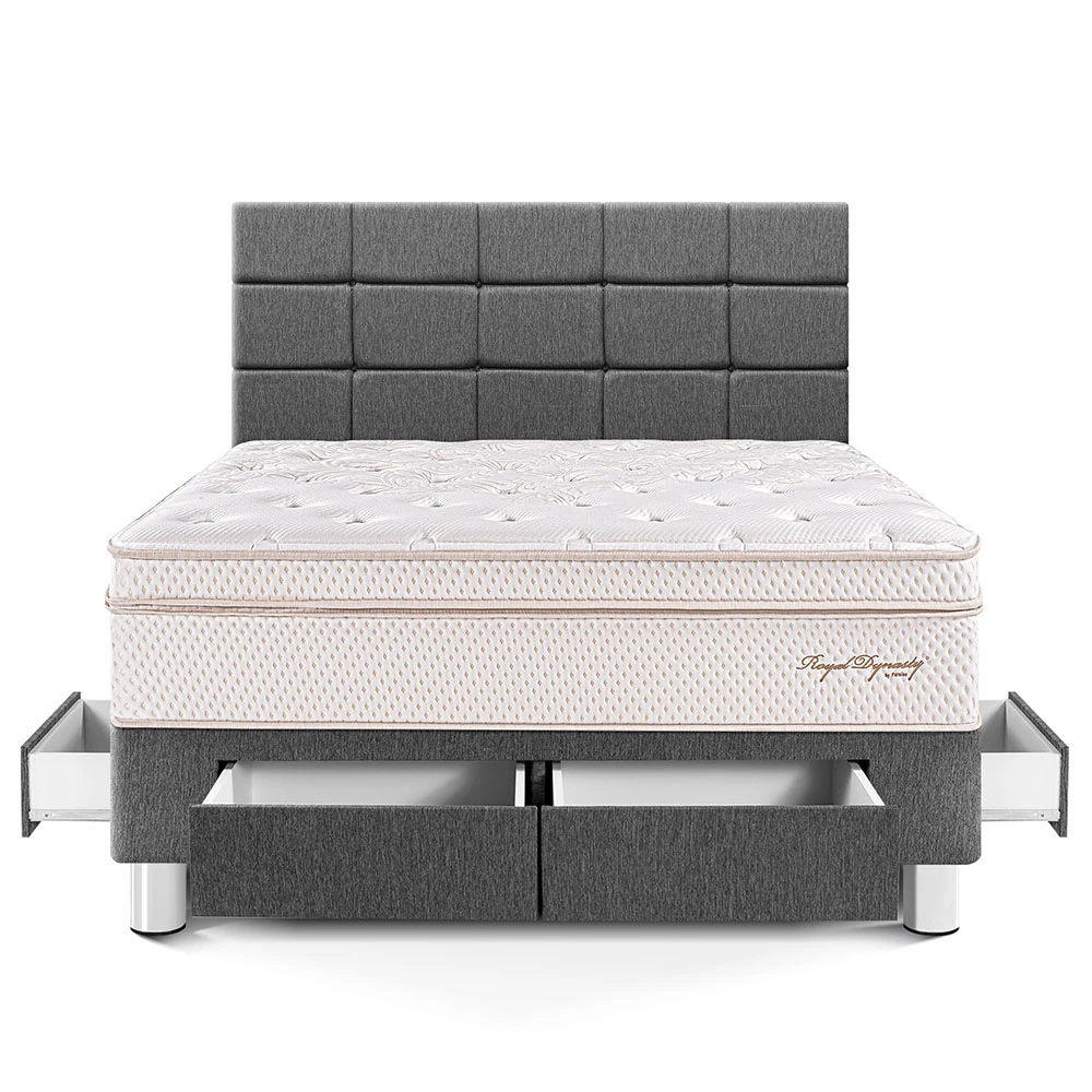 DORMITORIO CON CAJONES PARAÍSO ROYAL DYNASTY QUEEN + CABECERA BLOCKS GRIS + 2 ALMOHADAS VISCOELÁSTICAS - 3