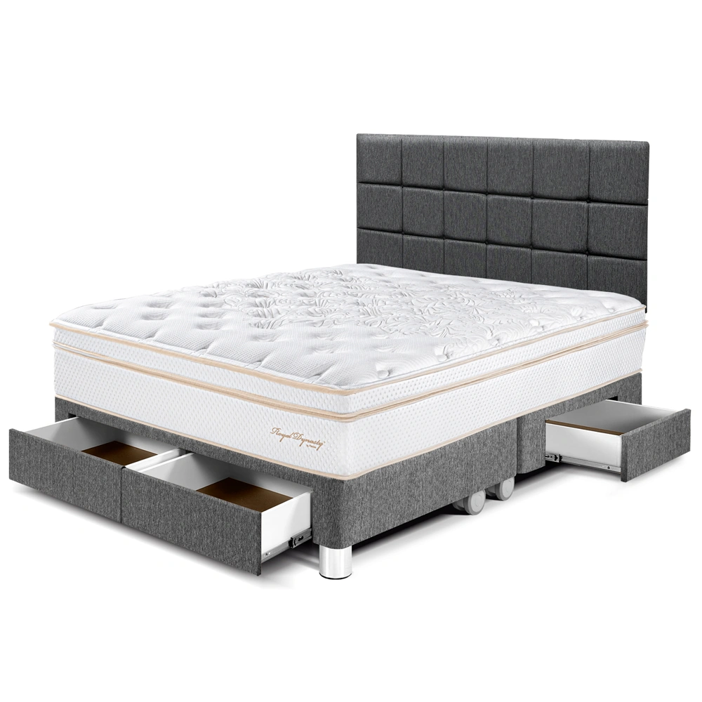 DORMITORIO CON CAJONES PARAÍSO ROYAL DYNASTY KING + CABECERA BLOCKS GRIS + 2 ALMOHADAS VISCOELÁSTICAS - 1