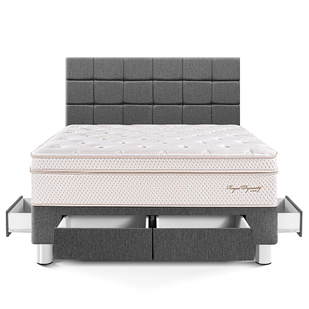 DORMITORIO CON CAJONES PARAÍSO ROYAL DYNASTY KING + CABECERA BLOCKS GRIS + 2 ALMOHADAS VISCOELÁSTICAS - 3