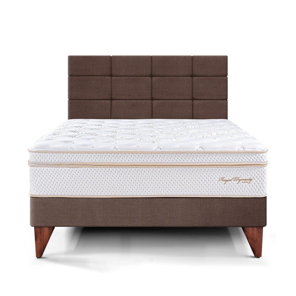 DORMITORIO EUROPEO PARAÍSO ROYAL DYNASTY 2 PLAZAS + CABECERA BLOCKS CHOCOLATE + 2 ALMOHADAS VISCOELÁSTICAS - 3