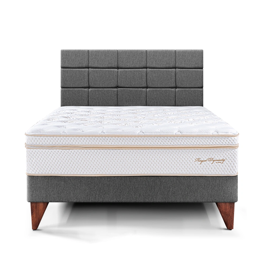 DORMITORIO EUROPEO PARAÍSO ROYAL DYNASTY QUEEN + CABECERA BLOCKS GRIS + 2 ALMOHADAS VISCOELÁSTICAS - 3