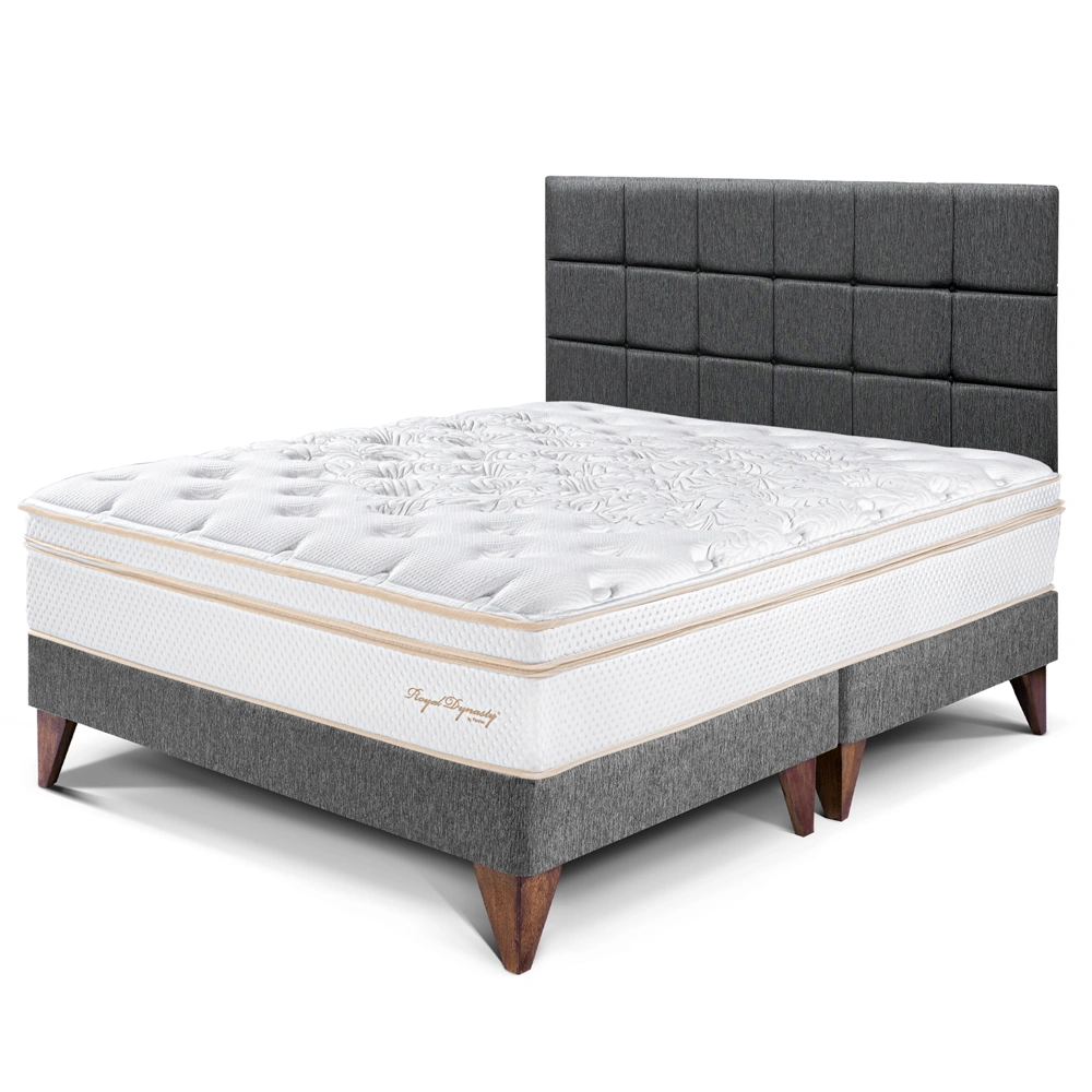 DORMITORIO EUROPEO PARAÍSO ROYAL DYNASTY KING + CABECERA BLOCKS GRIS + 2 ALMOHADAS VISCOELÁSTICAS - 1