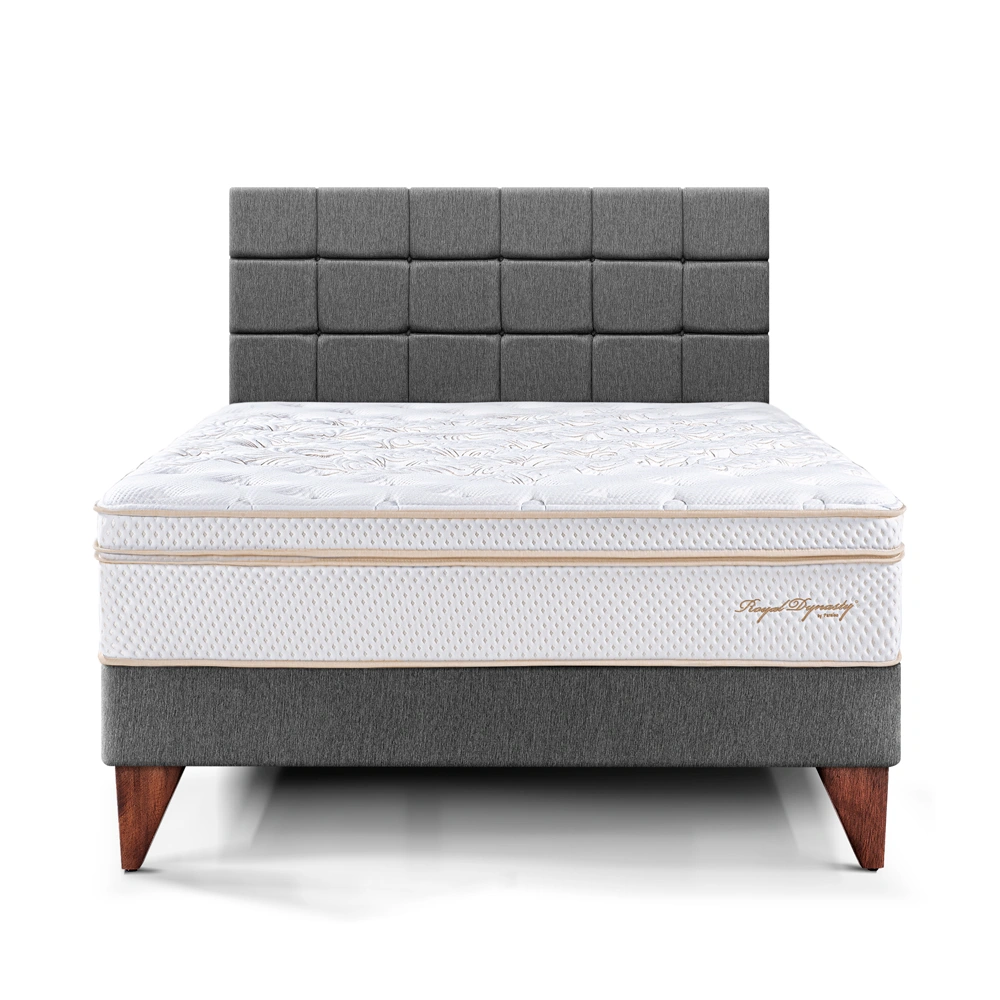DORMITORIO EUROPEO PARAÍSO ROYAL DYNASTY KING + CABECERA BLOCKS GRIS + 2 ALMOHADAS VISCOELÁSTICAS - 3