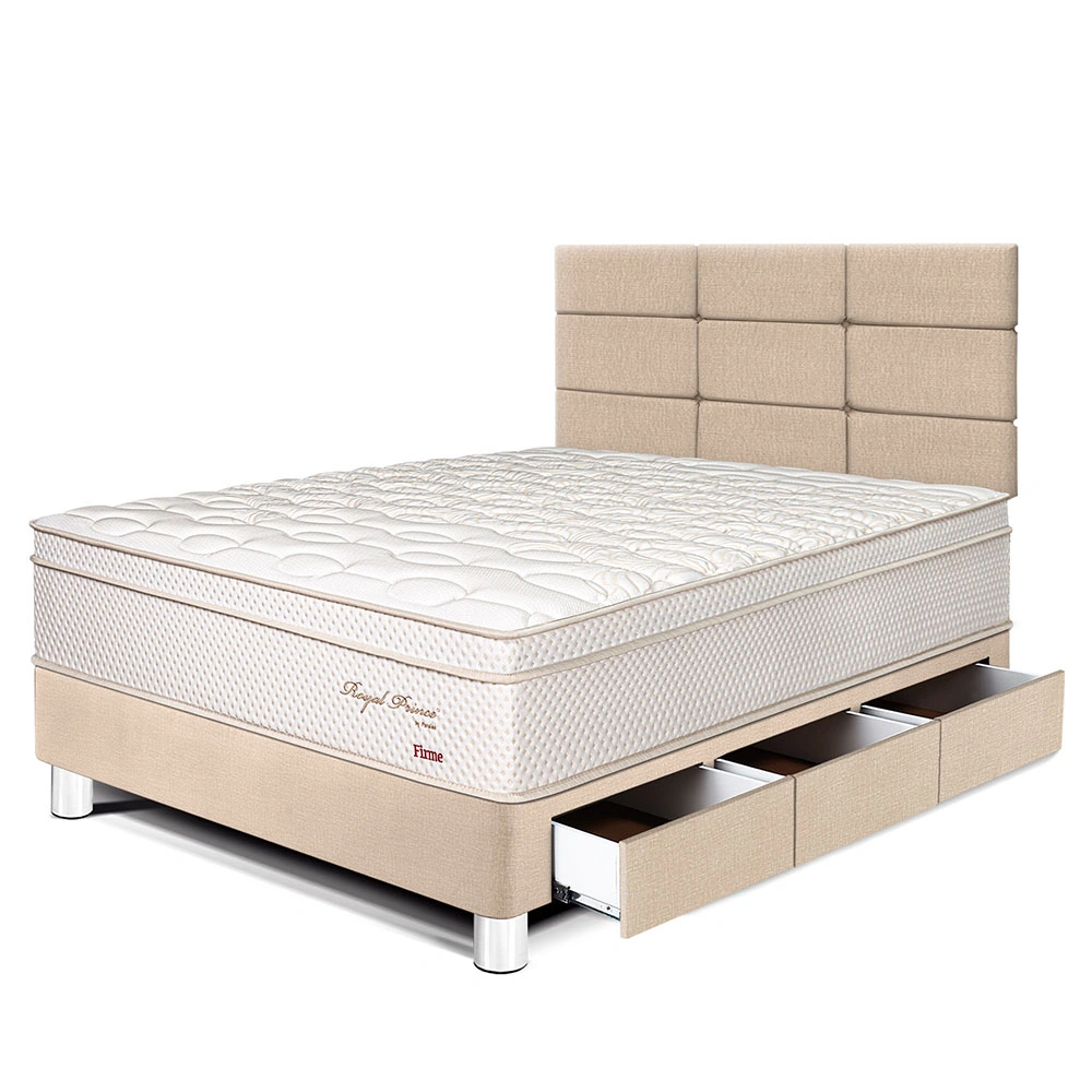 DORMITORIO CON CAJONES PARAÍSO ROYAL PRINCE 1.5 PLAZAS + CABECERA BLOCKS CHAMPAGNE + 1 ALMOHADA VISCOELÁSTICA - 1