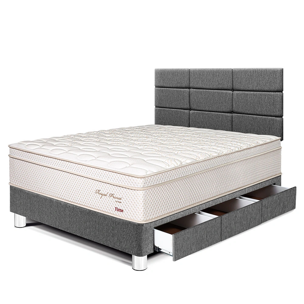 DORMITORIO CON CAJONES PARAÍSO ROYAL PRINCE 1.5 PLAZAS + CABECERA BLOCKS GRIS + 1 ALMOHADA VISCOELÁSTICA - 1
