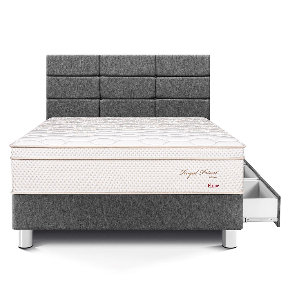 DORMITORIO CON CAJONES PARAÍSO ROYAL PRINCE 1.5 PLAZAS + CABECERA BLOCKS GRIS + 1 ALMOHADA VISCOELÁSTICA - 3