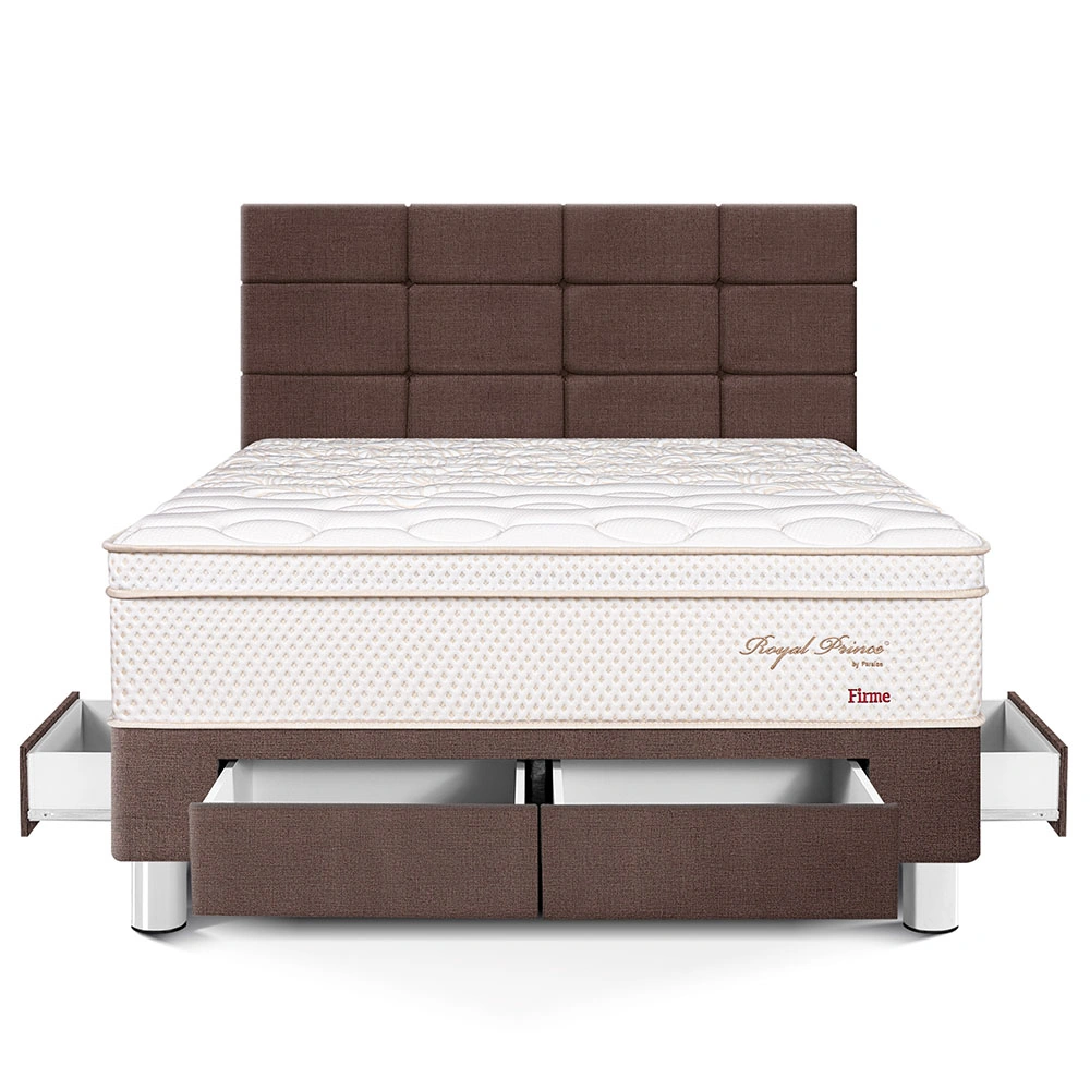 DORMITORIO CON CAJONES PARAÍSO ROYAL PRINCE 2 PLAZAS + CABECERA BLOCKS CHOCOLATE + 2 ALMOHADAS VISCOELÁSTICAS - 3