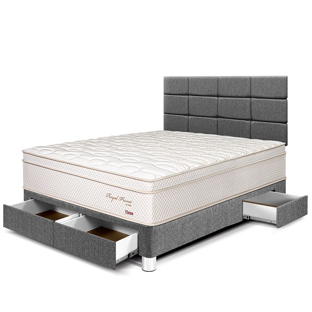 DORMITORIO CON CAJONES PARAÍSO ROYAL PRINCE 2 PLAZAS + CABECERA BLOCKS GRIS + 2 ALMOHADAS VISCOELÁSTICAS - 1